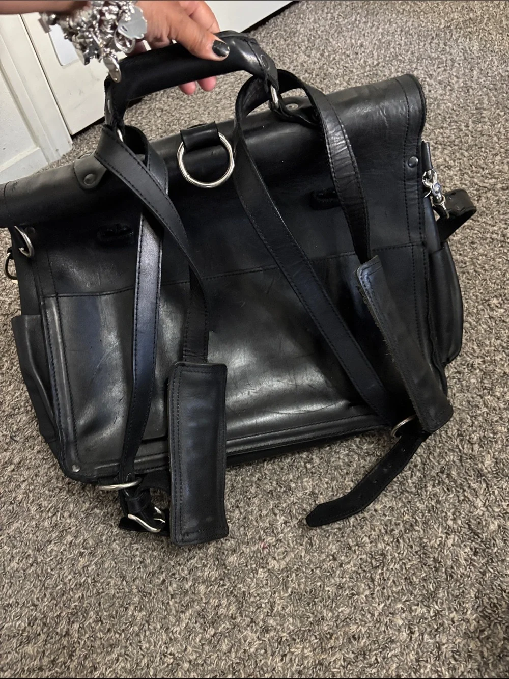 Saddleback Leather shoulder bag/ backpack THICK black Original HEAVY boho biker